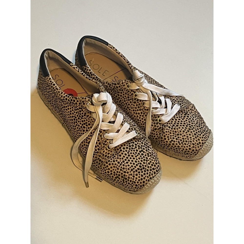 Sole Society natural Samree 2 espadrille sneaker Cheetah print lace‎ up 6M 36.5